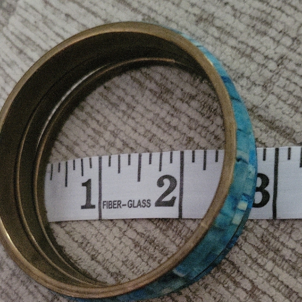 Vintage Boho Brass Inlay Tealwood Blue Bangle Bracelet Set of 3 - Picture 7 of 10
